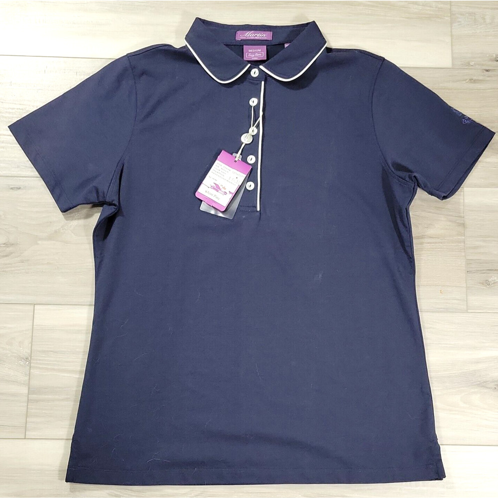 Martin Polo Shirt Women’s Medium Blue S/S Solid Lisle New